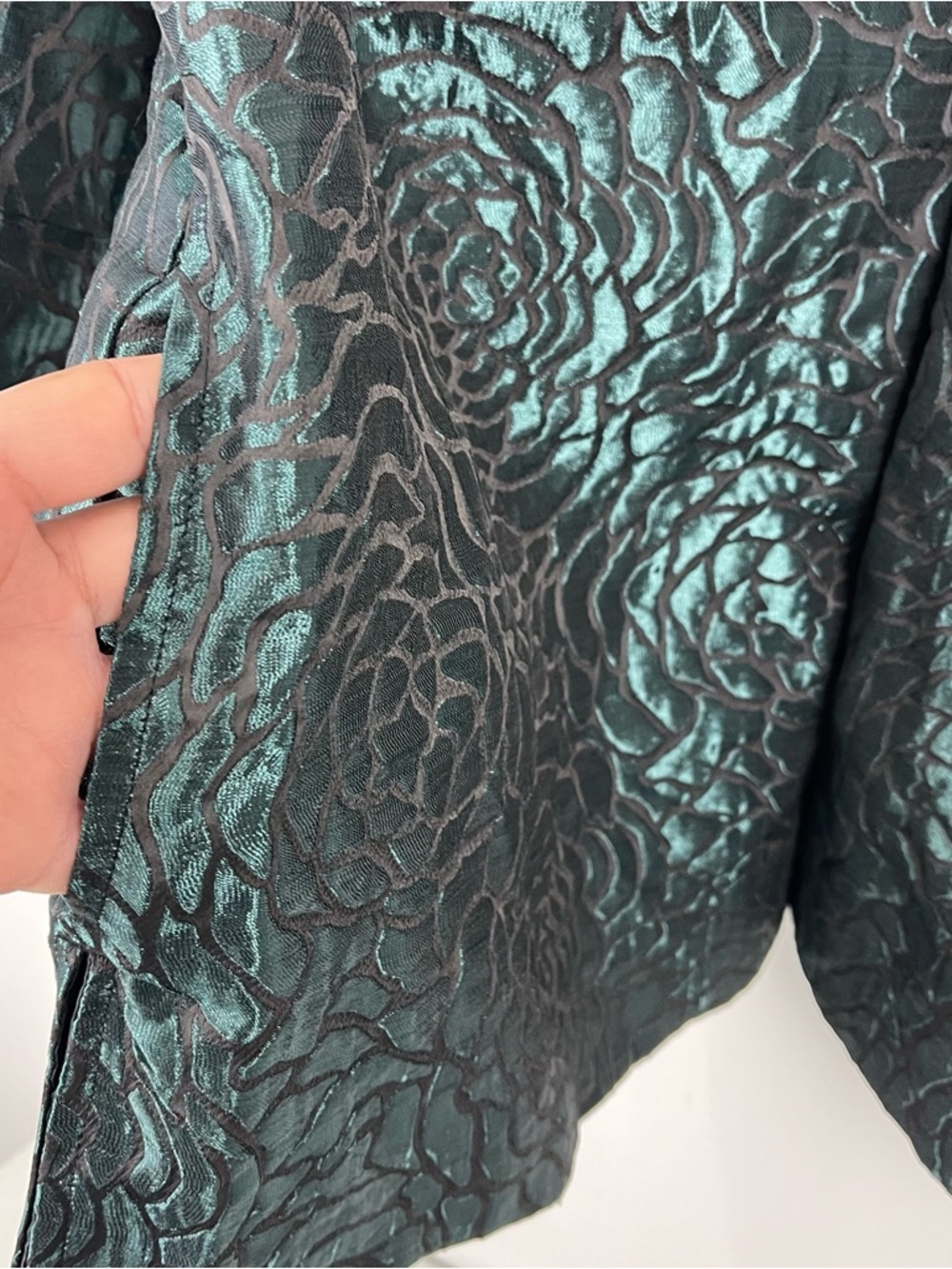 Ali Miles Jacket NWT Size M Textured Green Floral Print Open Front Artsy Chic - Picture 10 of 10